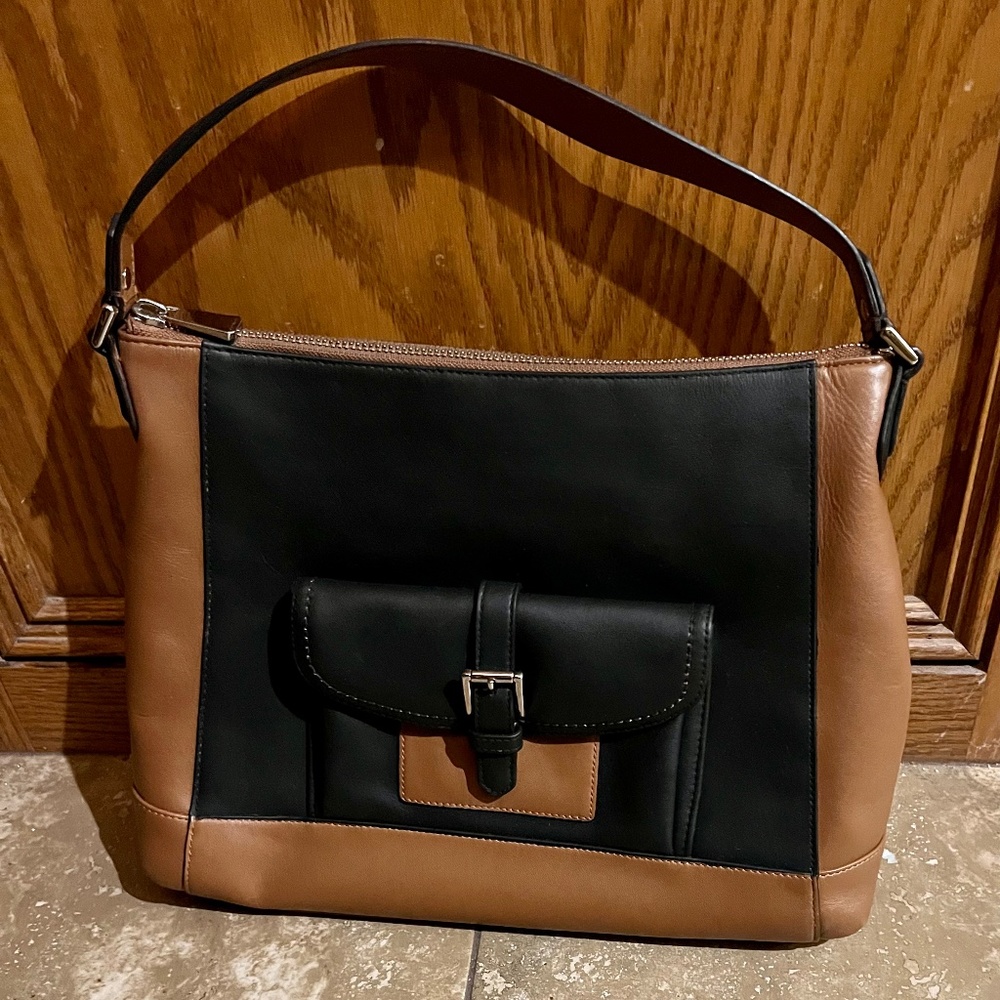 Authentic  Leather Coach Tan & Black Bag
